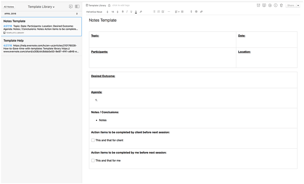 Using templates in Evernote - Questions & Suggestions - Keyboard ...