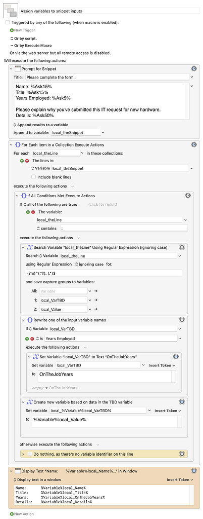 Creating variables from Prompt for Snippet (v11) action - Macro Library ...