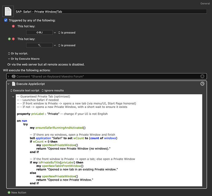 Keyboard Maestro Macro Image - Safari Private Window or Tab