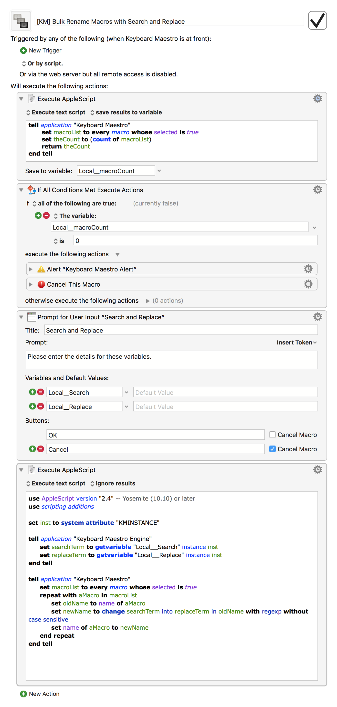 keyboard maestro make macro with action usig applescript