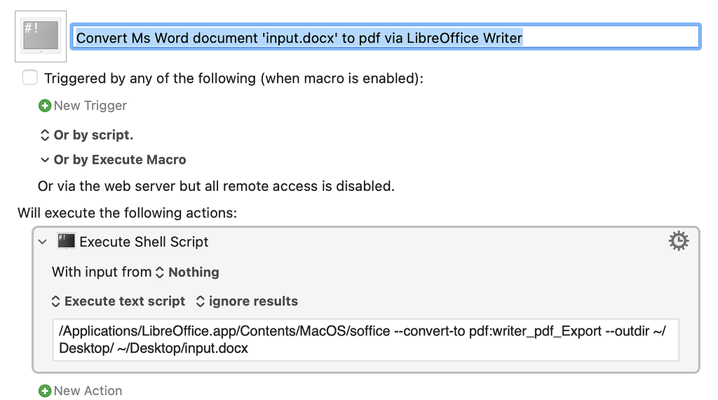 Convert Microsoft Word Document 'inputdocx' to PDF via LibreOffice Writer Macro Library