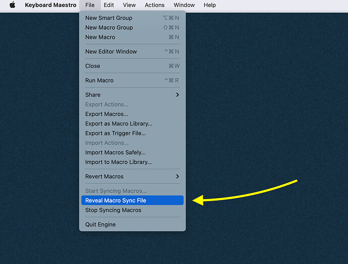 Keyboard Maestro Reveal Macro Sync File