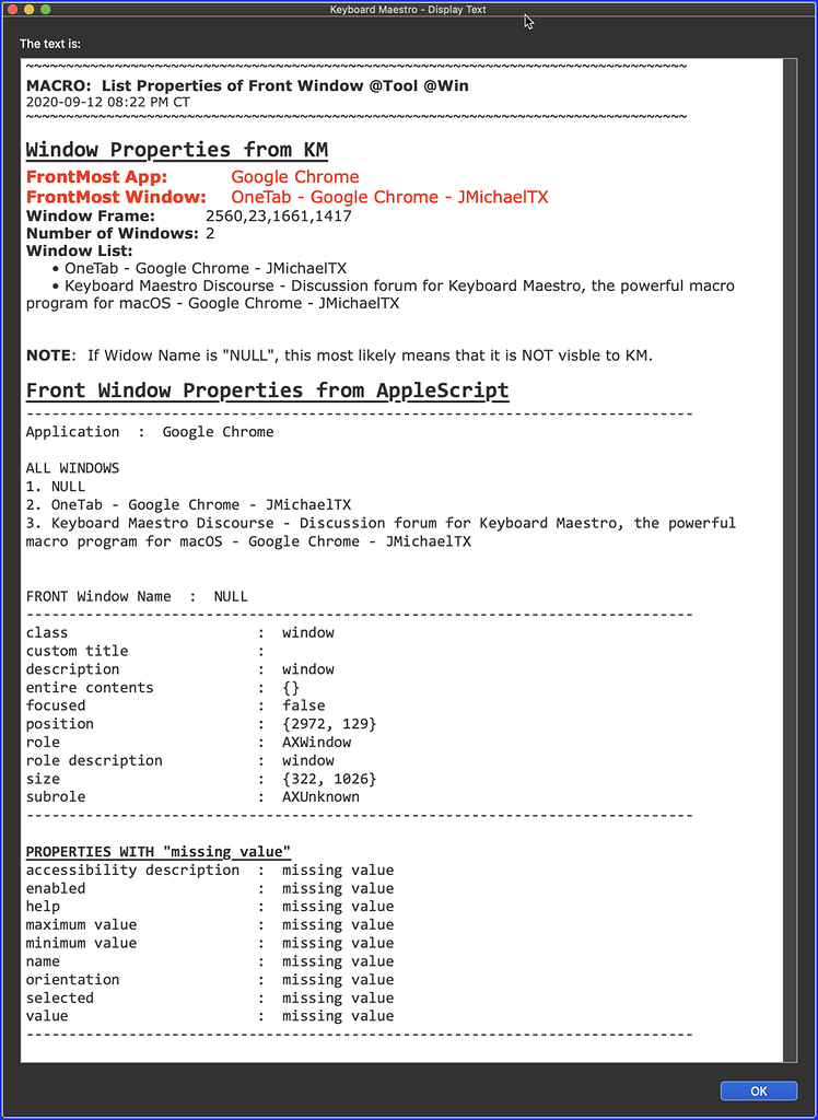 Macro: List Properties of Front Window @Pub (v9.0.6) - Macro Library ...