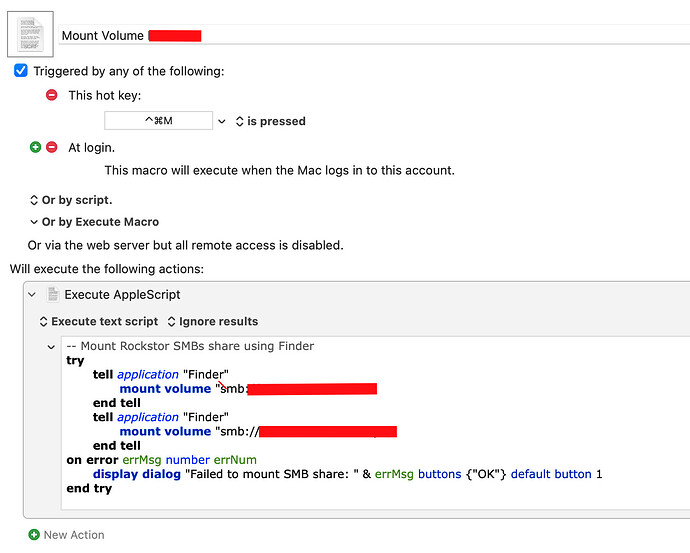Mount Volume in KM via Applescript