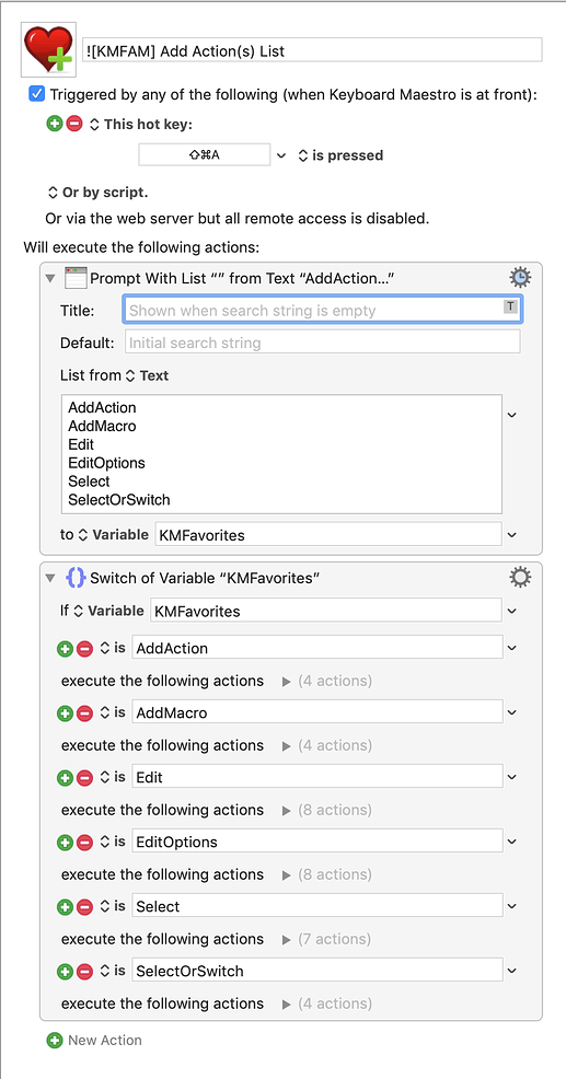 KMFAM Favorite Action(s) List