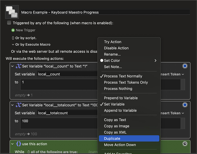 Action Context Menu