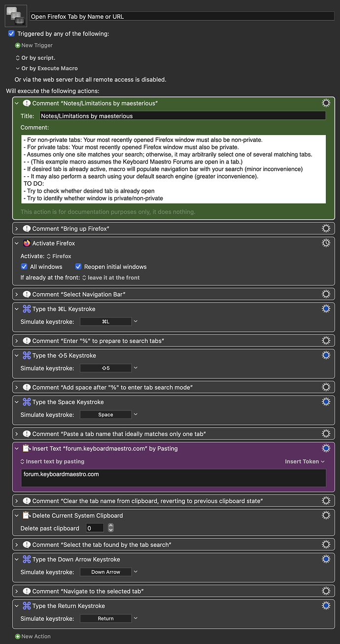 Keyboard Maestro Macro - Open Firefox Tab by Name or URL