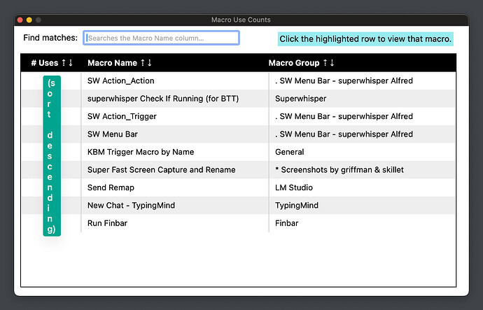 Keyboard Maestro Macro Usage Report