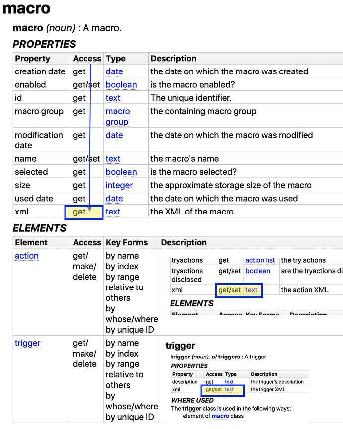 macro xml access read-only