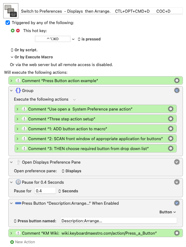 Button Action Example: Switch to Preferences - Displays then Arrange ...