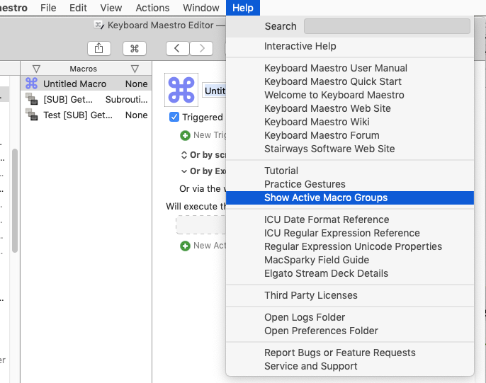 Show Active Macro Groups Menu