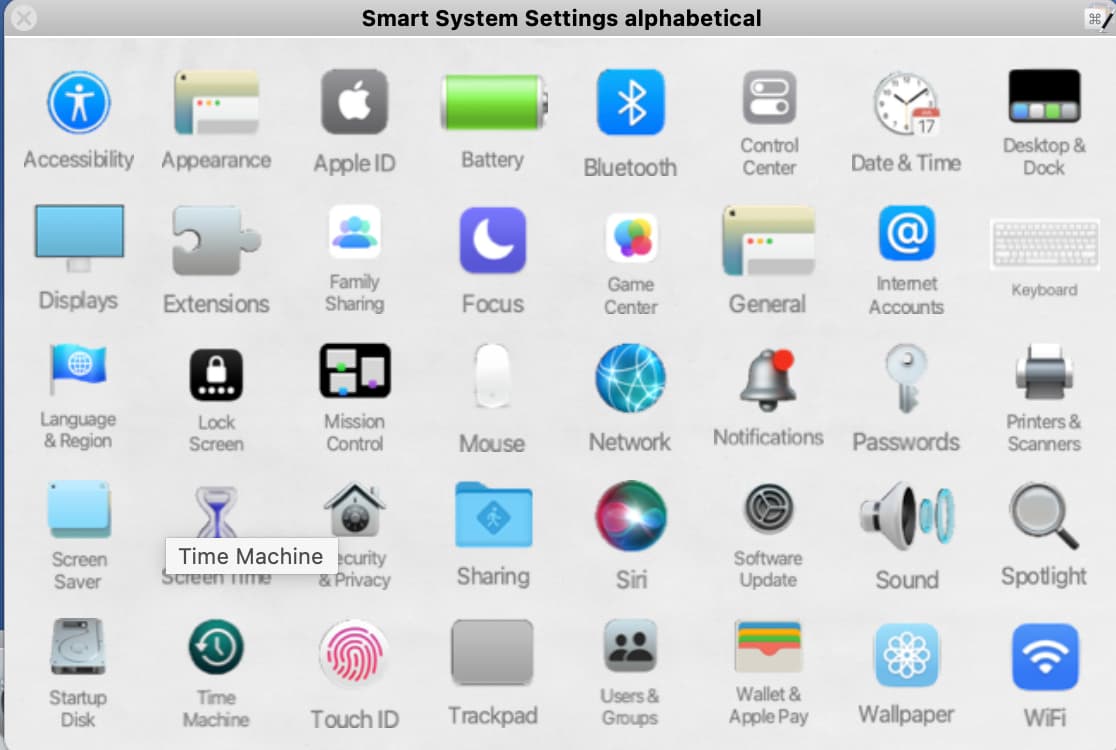Smart System Settings alphabetical UI
