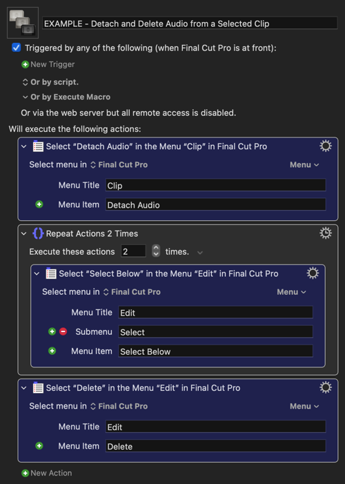 EXAMPLE - Detach and Delete Audio from a Selected Clip