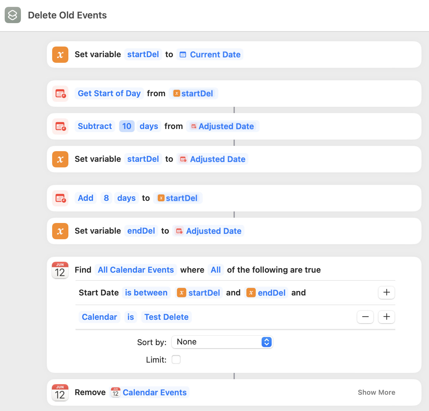 SOLVED Delete all Calendar events for today Questions Suggestions