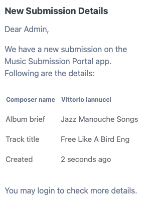 screenshot of the formatted message in Mail